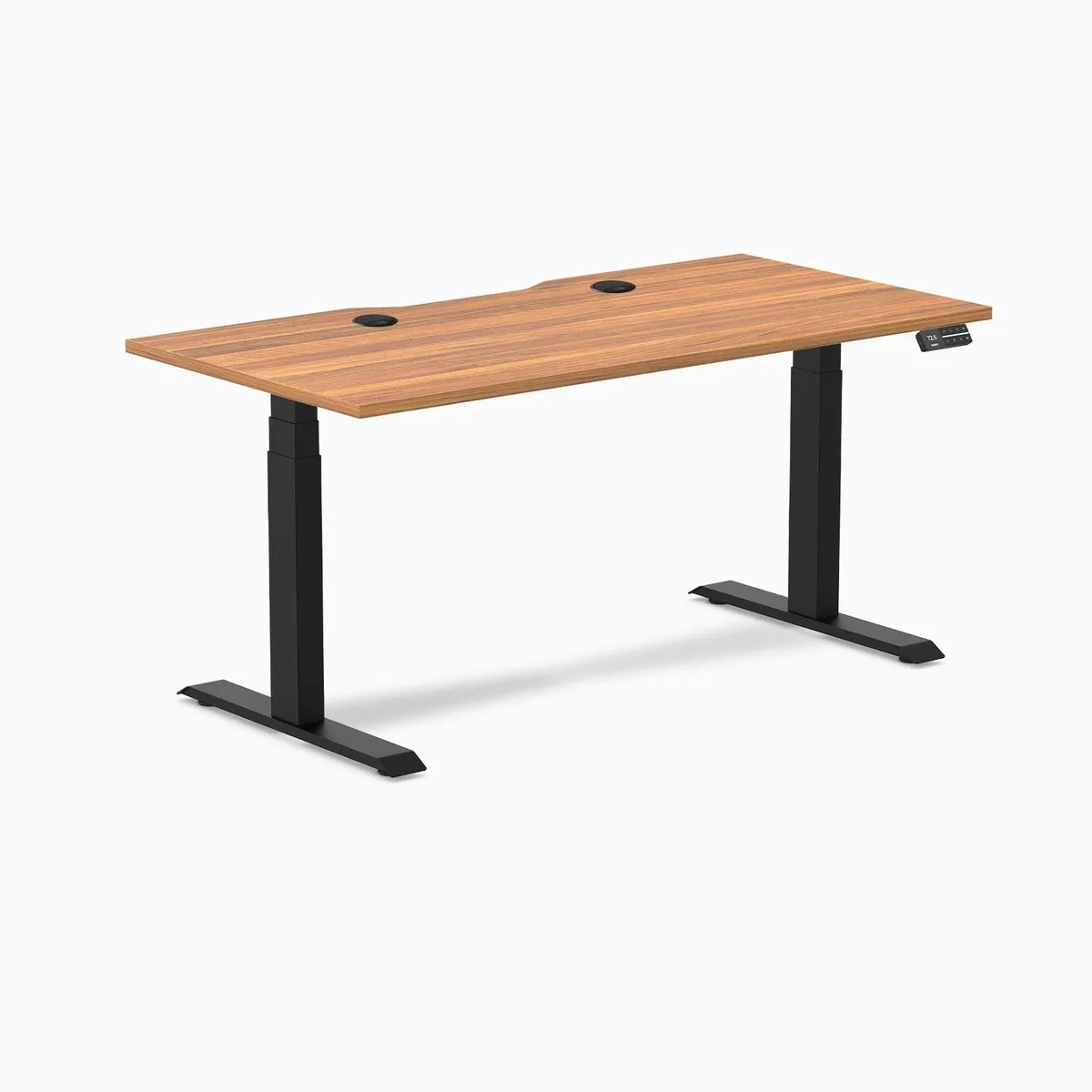 Desky Desky Dual Scalloped Laminate Sit Stand Desk Prime Oak 59.1 x 29.5 in Matte Black — product photo