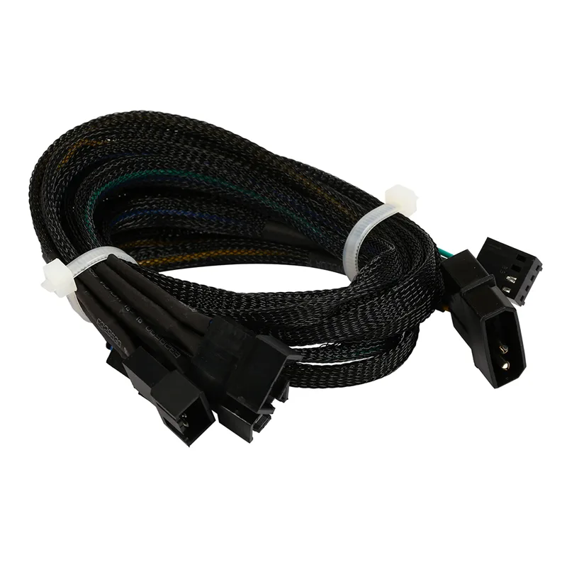 EN-Labs EN-Labs Black Sleeved 16" LP4 to 4 x PWM Fan Splitter Cable — product photo