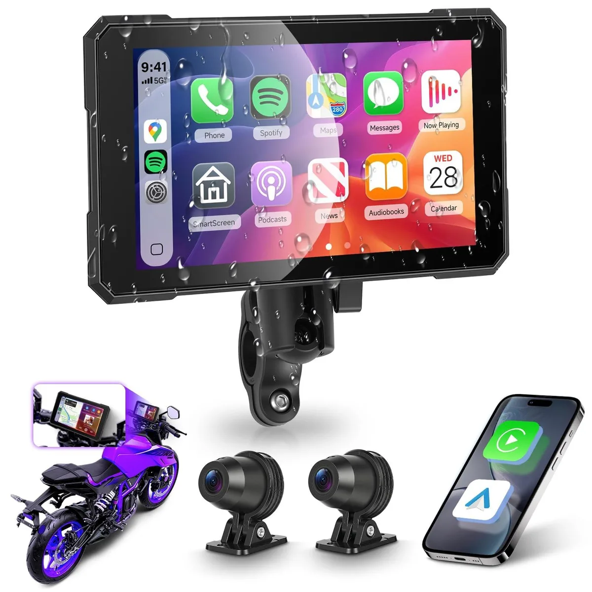 Barrow Mods Barrow Mods 5 Inch CarPlay Android Auto 1080P Dual Camera 2 in 1 Accessory — product photo