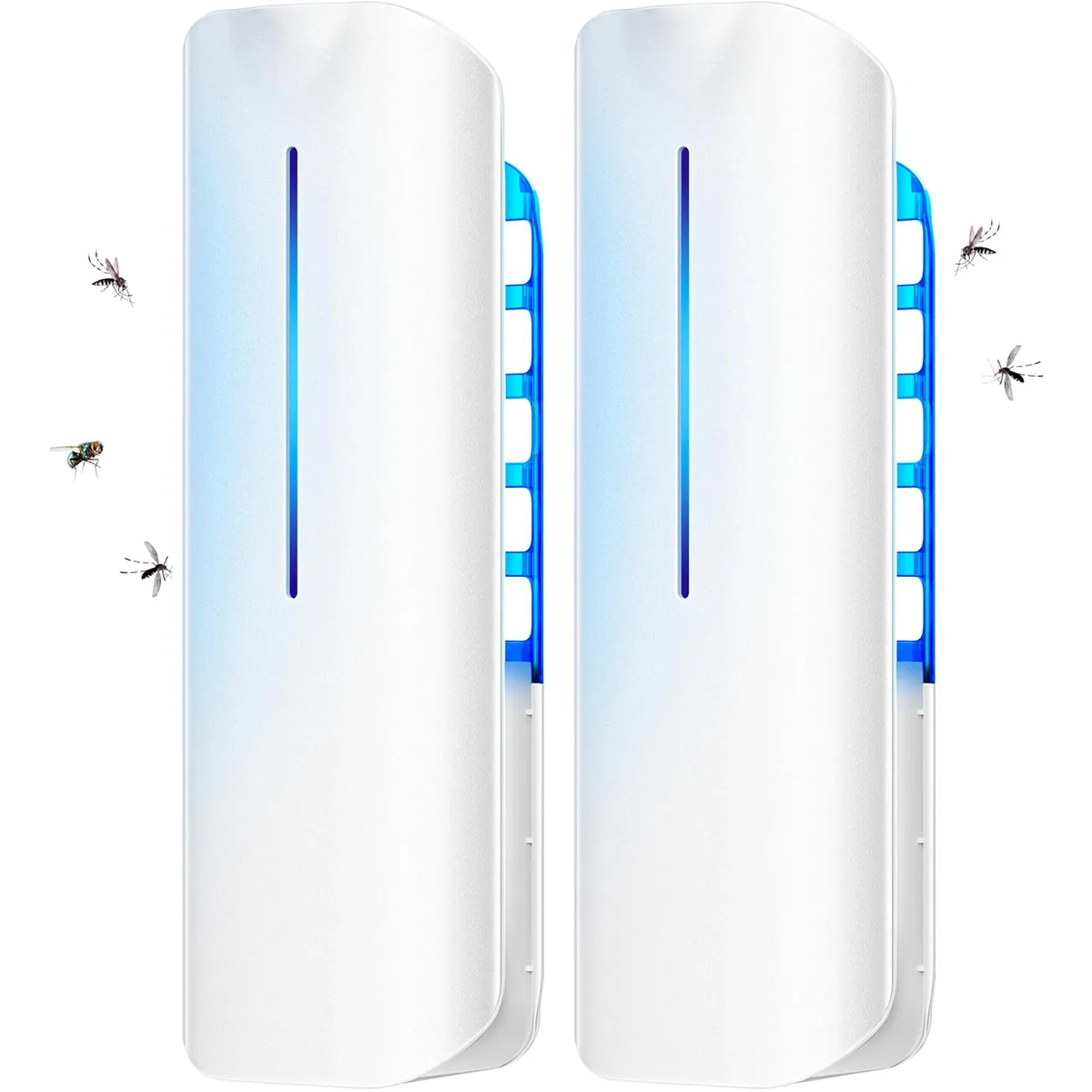 Two white plug-in insect traps with UV light and glue boards
