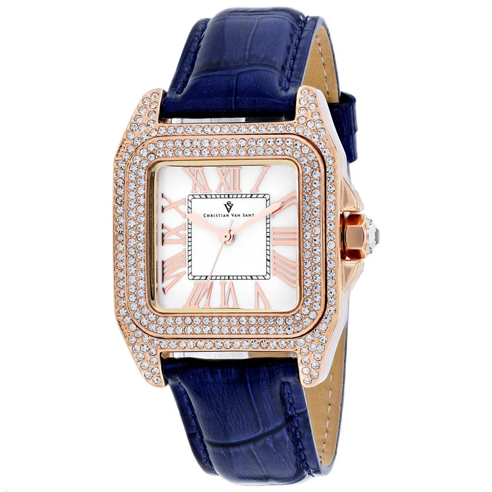 Christian Van Sant white dial watch with leather strap