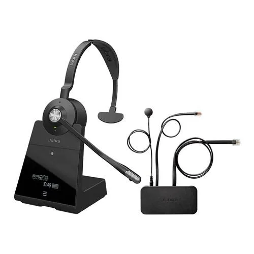 Mono wireless headset with headband, padded cushion and integrated busy light