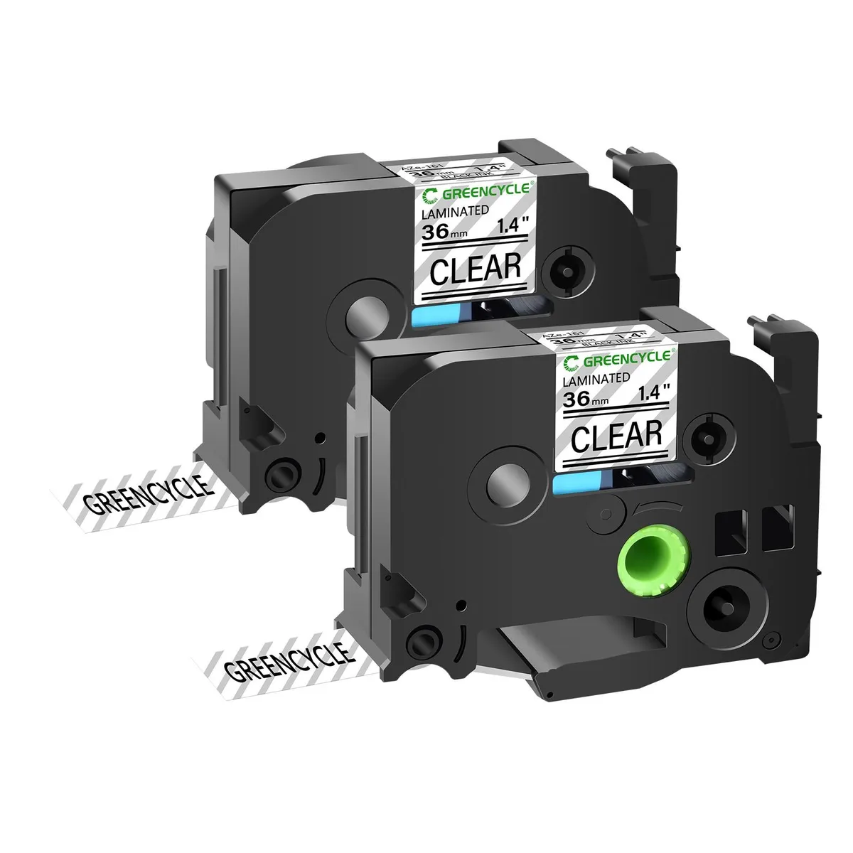 GREENCYCLE GREENCYCLE TZe-161 36mm 1.4" Black on Clear Laminated Tape 2 Pack — product photo