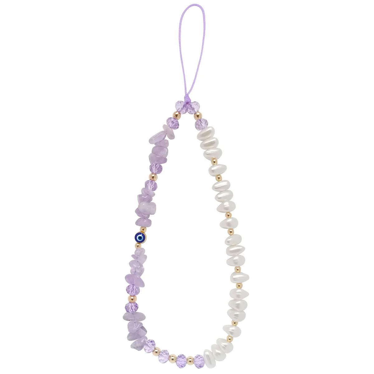  DLYFNVEV Purple Amethyst Evil Eye Pearl Beaded Phone Charm 2.3 .018 — product photo