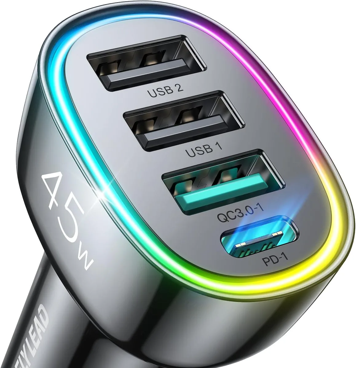 PISKEKAT PISKEKAT 45W 4-Port Car Charger 30W USB-C PD3.0 QC3.0 — product photo