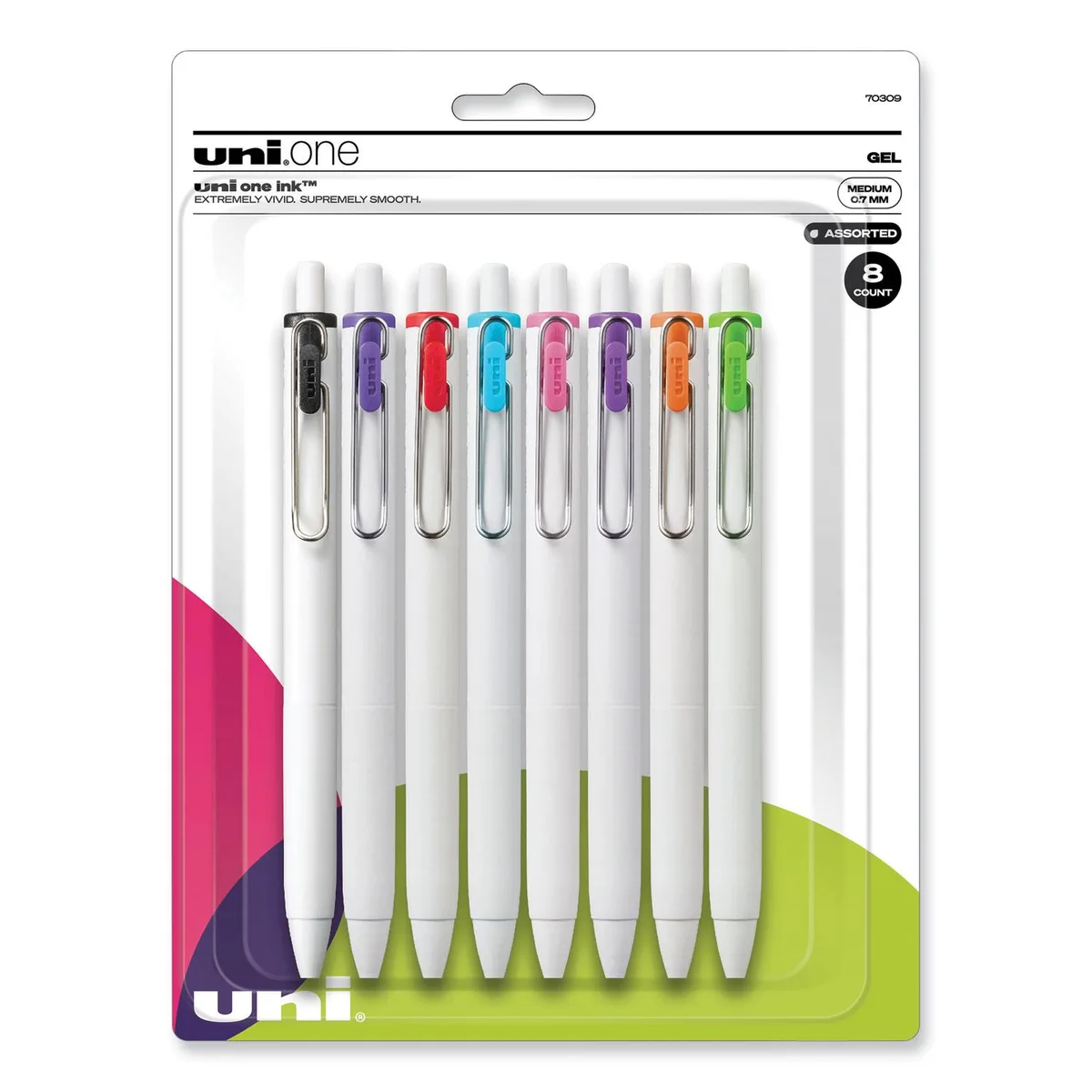 uni-ball uni-ball 70309 uniONE Retractable Gel Pen Medium 0.7 mm Assorted 8 Pack — product photo