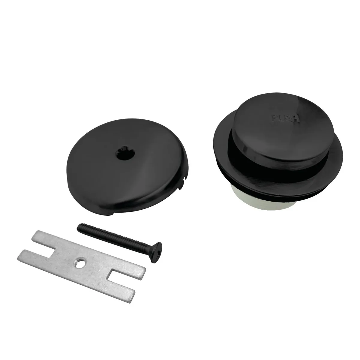 Matte black toe-tap bathtub drain kit with zinc and ABS construction