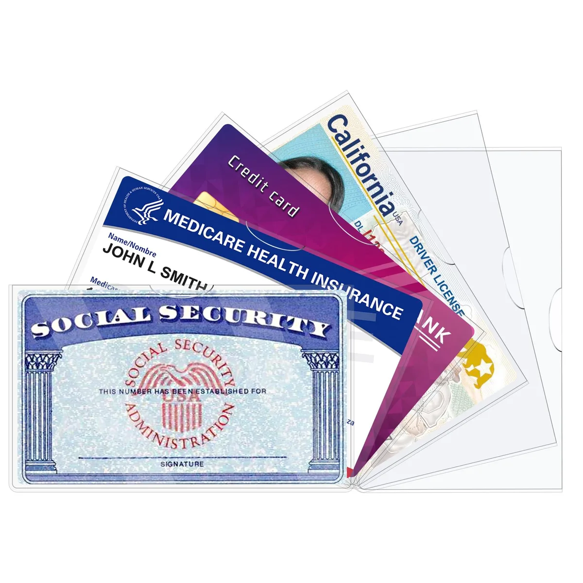 Six clear plastic card sleeves in a rectangular pack