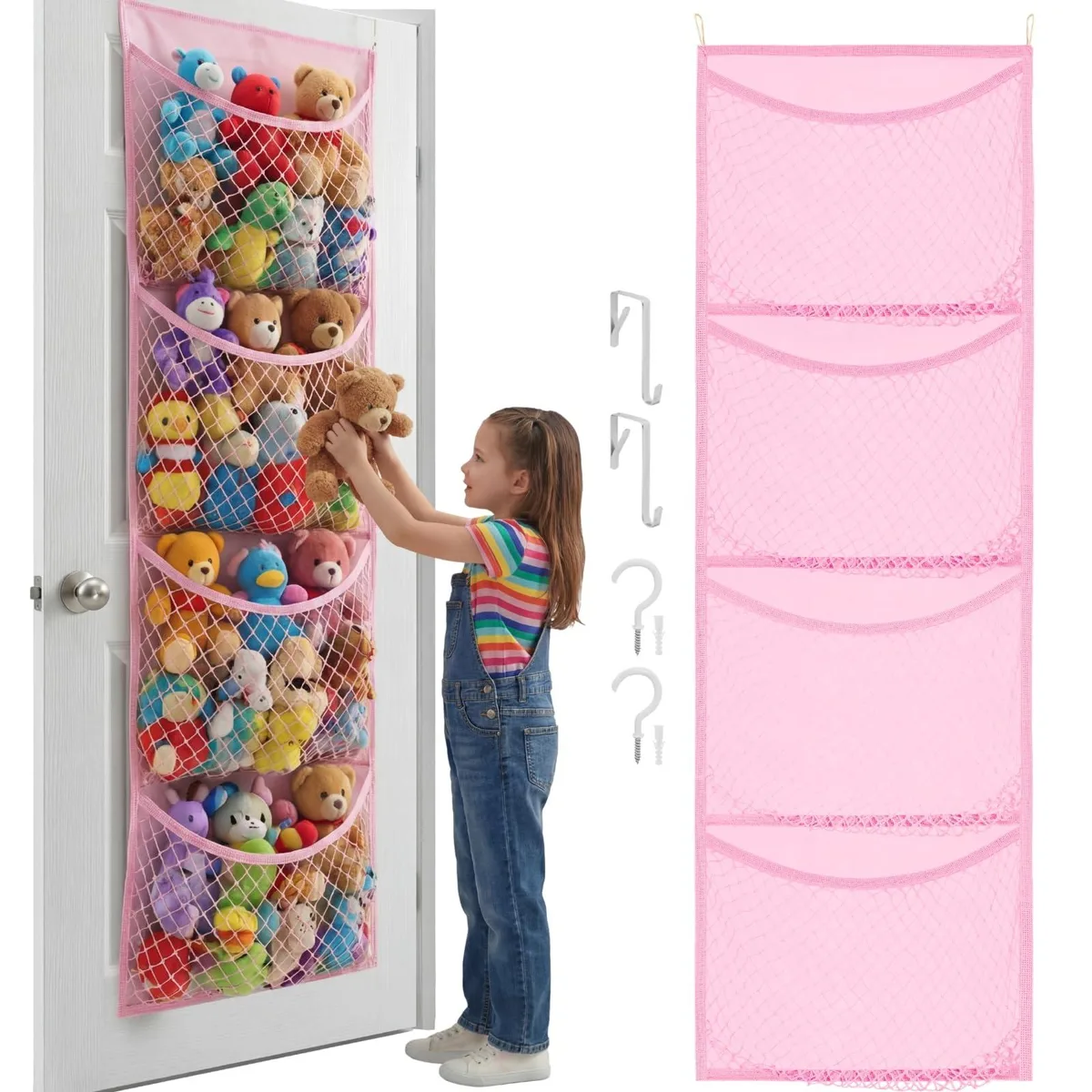 Ofiray-home Ofiray-home Over the Door Organizer Pink 4 Pockets Toy Storage — product photo