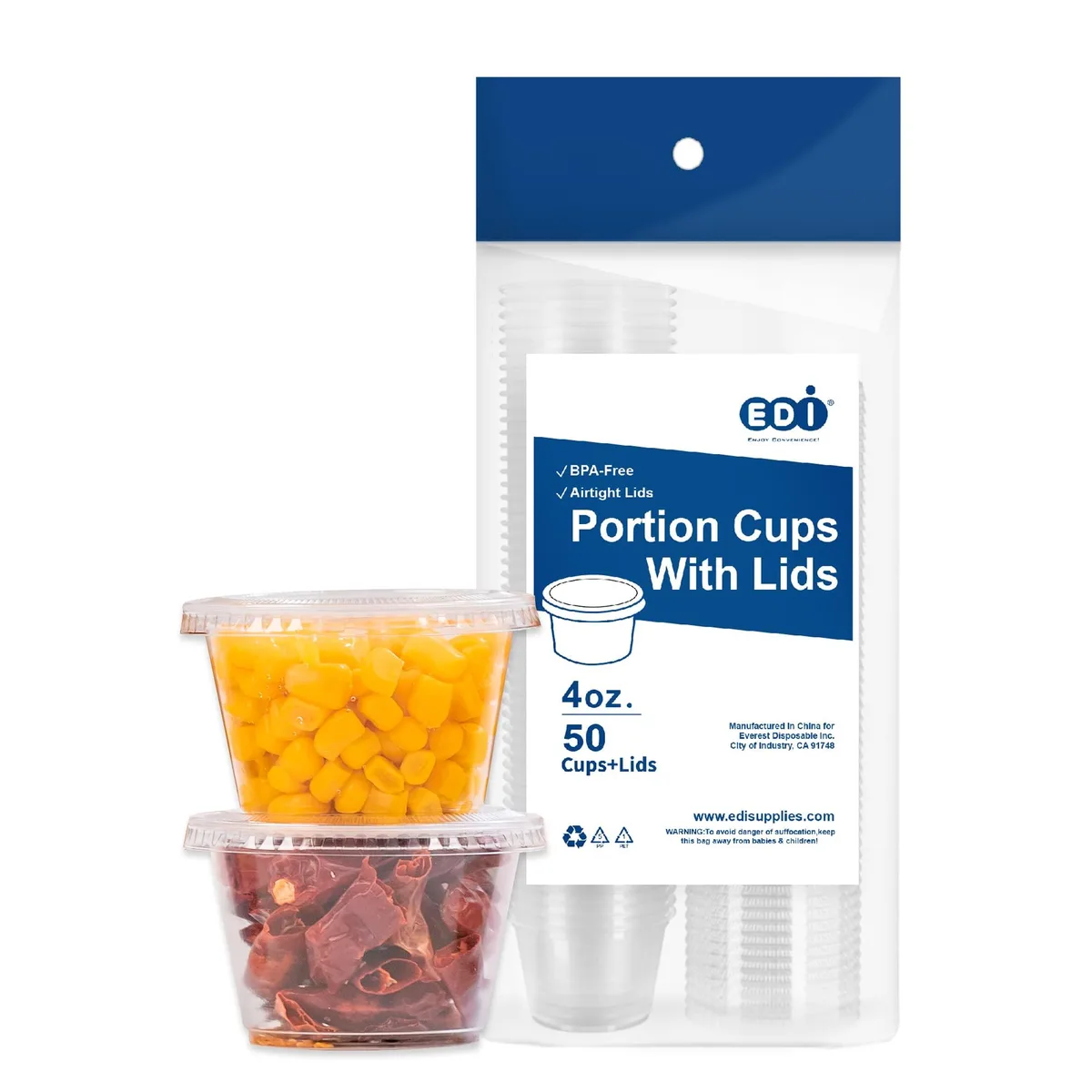 Stack of clear 4 oz plastic portion cups with matching lids, 50 sets