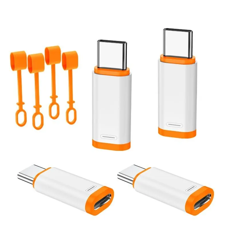 Four grey Lightning-to-USB-C adapters with anti-loss rings