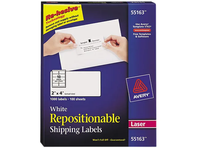 Avery Avery 55163 White Re-hesive Laser Labels 1000 Pack — product photo
