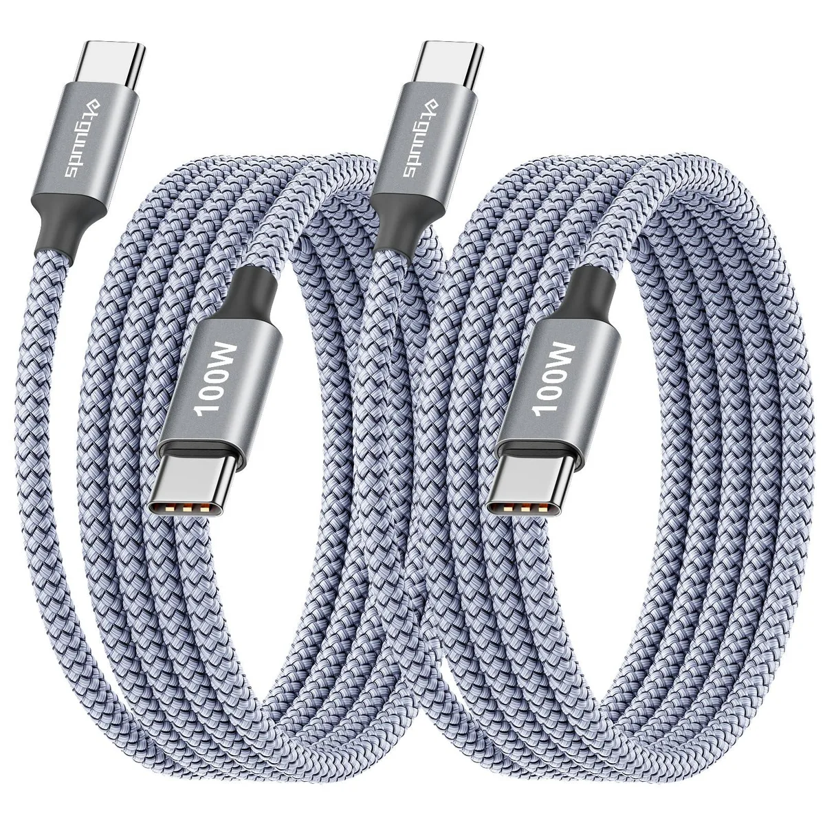  etguuds 100W USB C to USB C Cable 6.6ft 2-Pack Gray — product photo