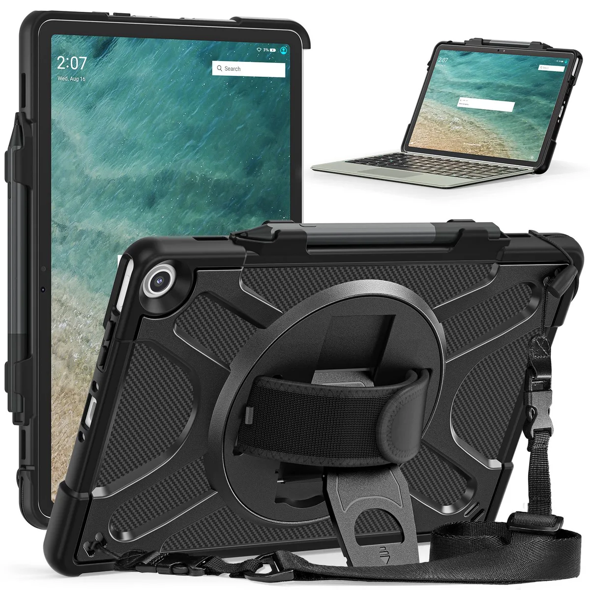 BONAEVER BONAEVER Rugged Hard Case 11" 2023 360° Strap Stand Pen Holder Shoulder Strap Black — product photo