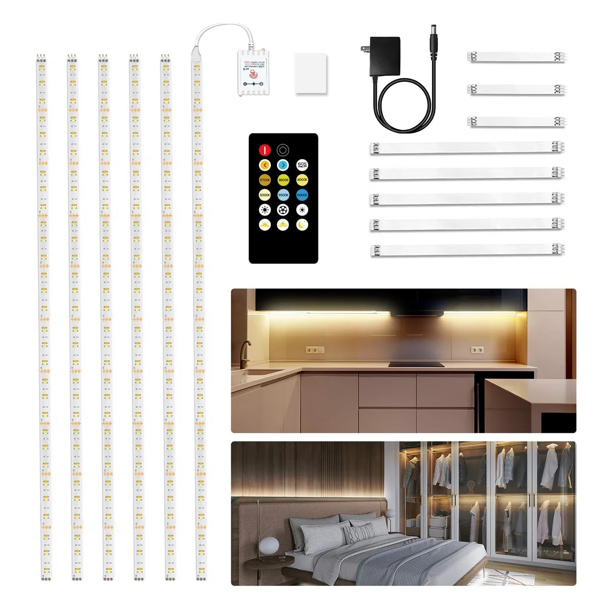  DAYBETTER DBA0616017 Under Cabinet LED Kit 6 PCS 20 ft 2700K-6500K RF Remote Touch Dimmable 10W 12V — product photo