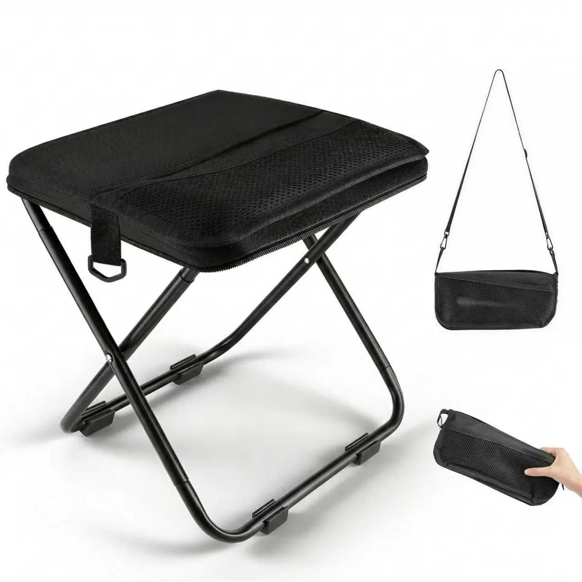  Zghncslong Portable Camping Stool With Storage Black 12.2 in 1.2 lb — product photo