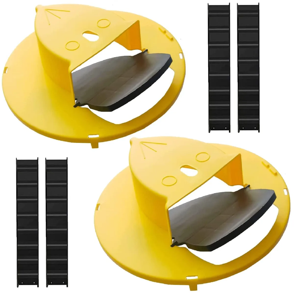 Black plastic bucket lid trap with flip door, fits standard five gallon bucket
