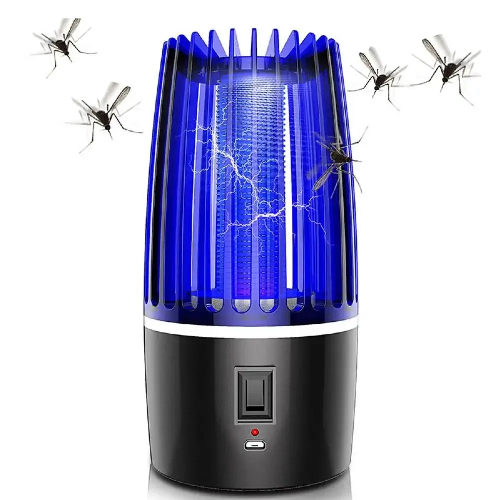 Cylindrical mosquito killer lamp with plastic cage and handle, matte finish