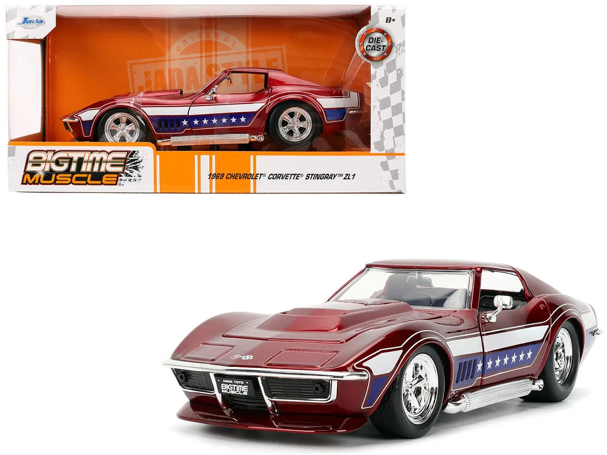 Jada Jada 1969 Chevrolet Corvette Stingray ZL1 Red Metallic Stars Stripes Bigtime Muscle 1/24 Diecast Car — product photo