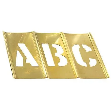 Brass interlocking stencil letters and punctuation in a set