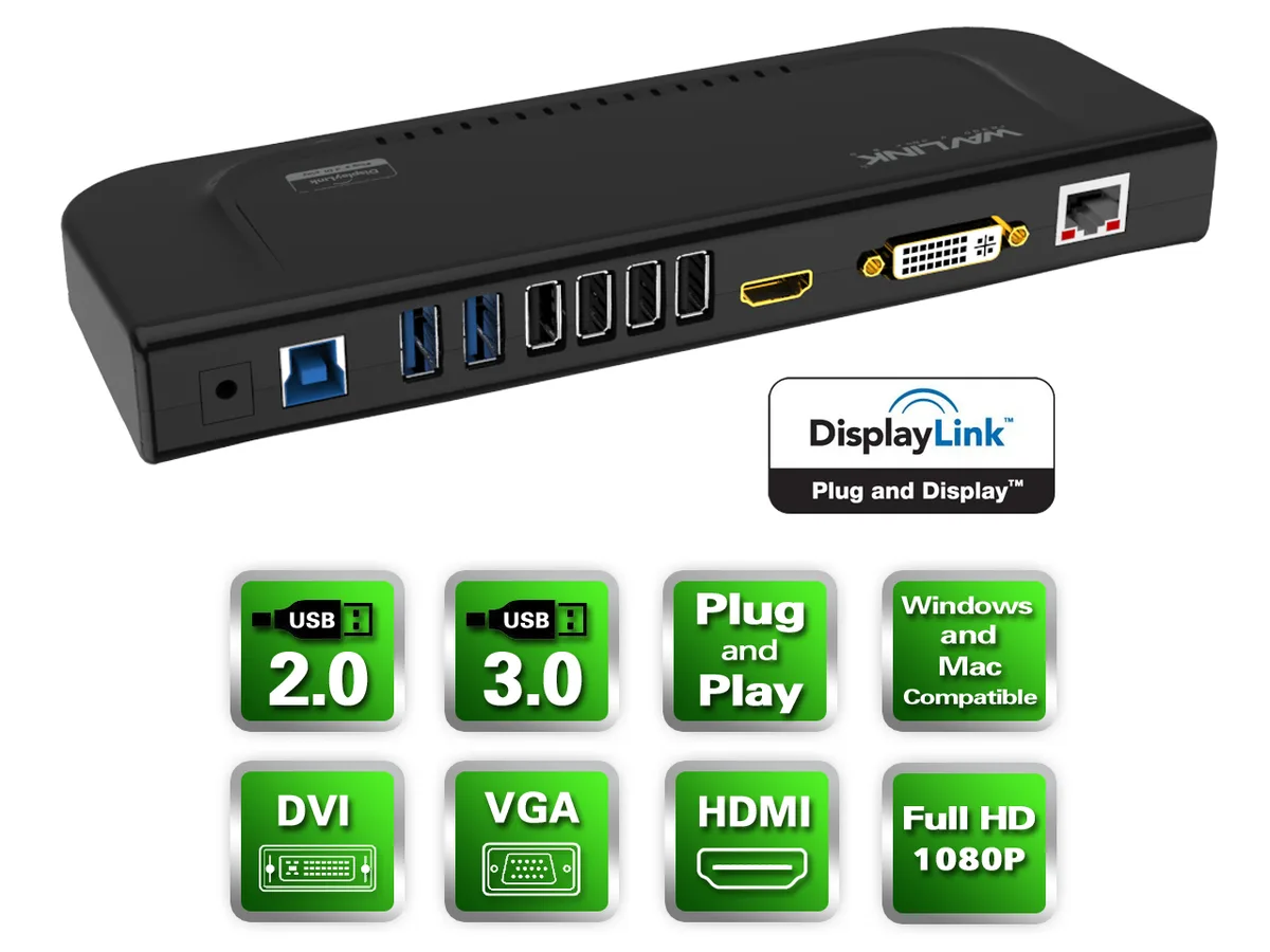 Wavlink Wavlink 39DK4 USB 3.0 Docking Station Dual Display 13 Ports Black — product photo