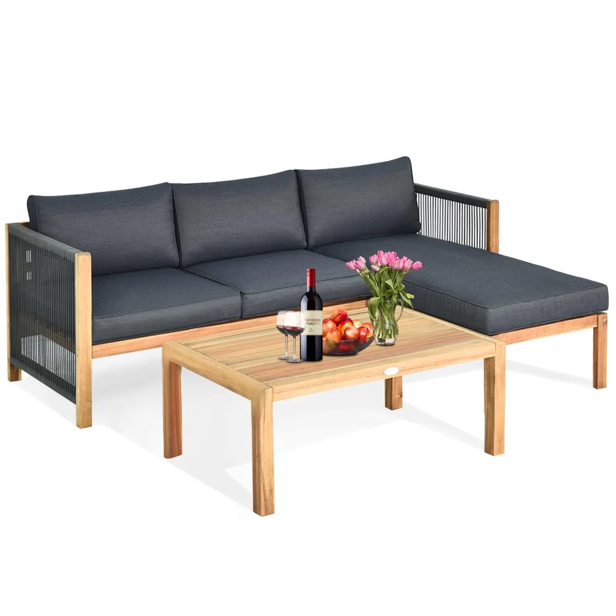 Costway Costway 3PCS Patio Sofa Set Acacia Wood — product photo