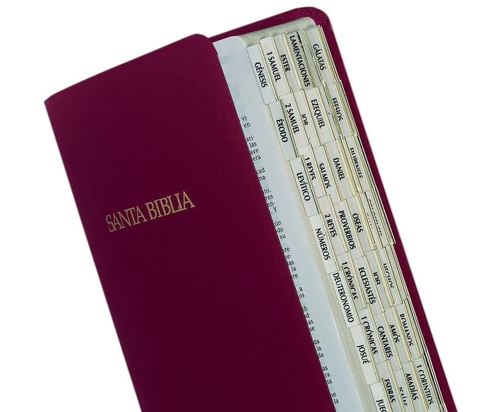 A sheet of 90 gold plastic self-adhesive Bible index tabs with Spanish labels