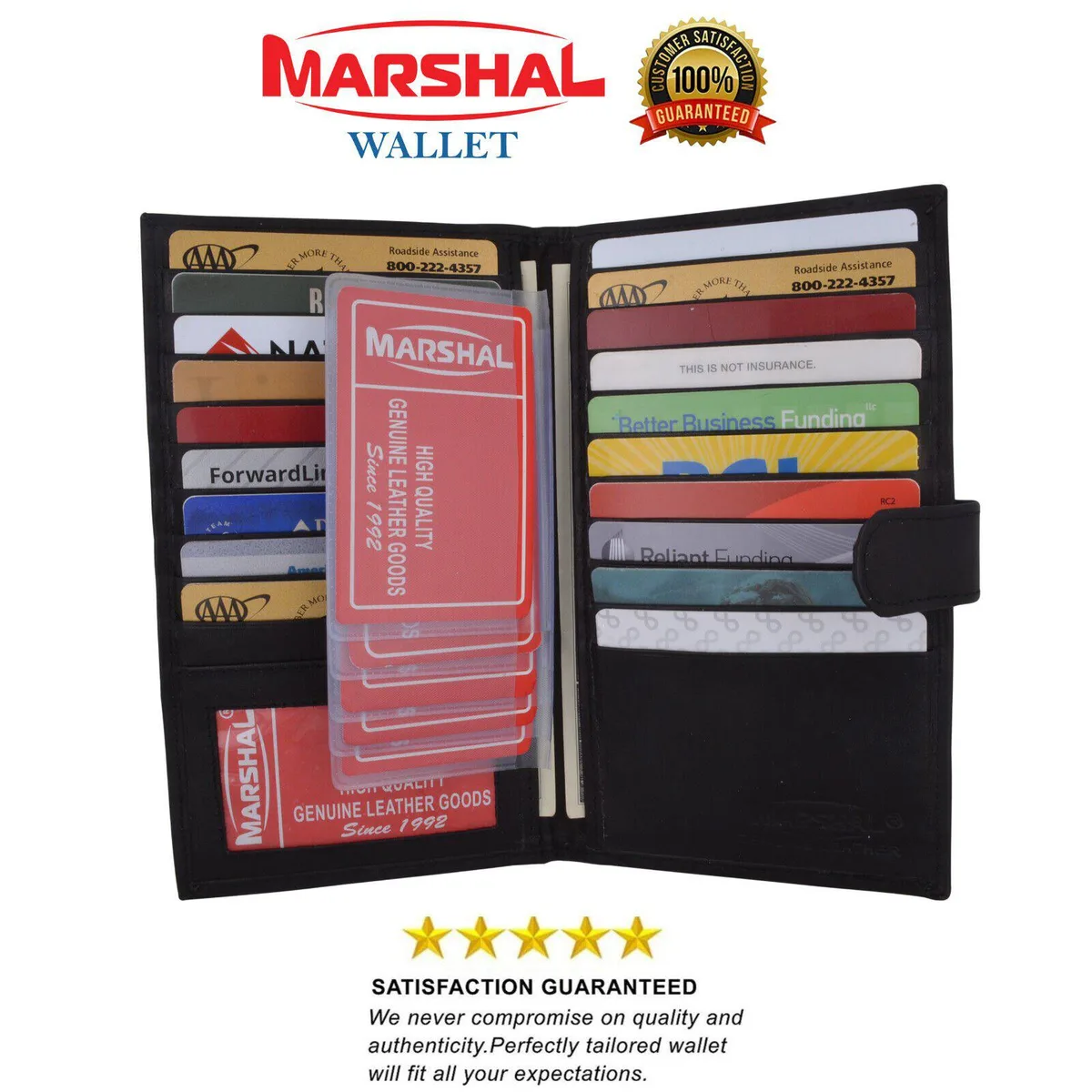 Marshal Wallet Marshal Wallet Long Black Genuine Leather Bifold 19 Card Pockets — product photo