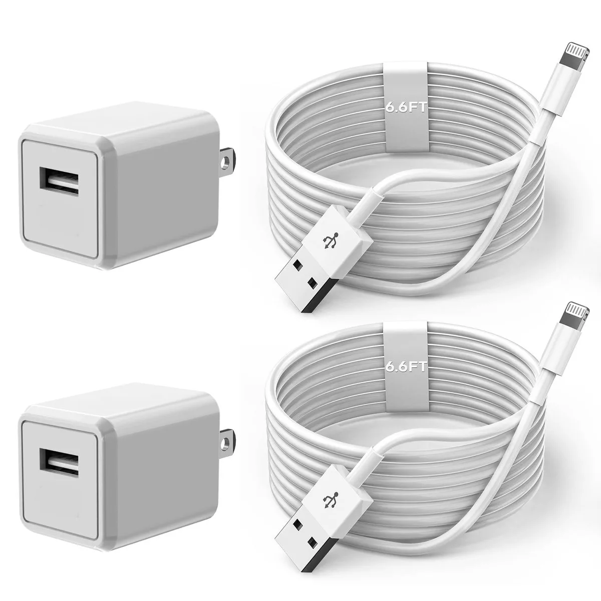 KEHIPI KEHIPI HXF-1 Lightning cable 6 ft 2-pack with 5 W USB wall charger — product photo