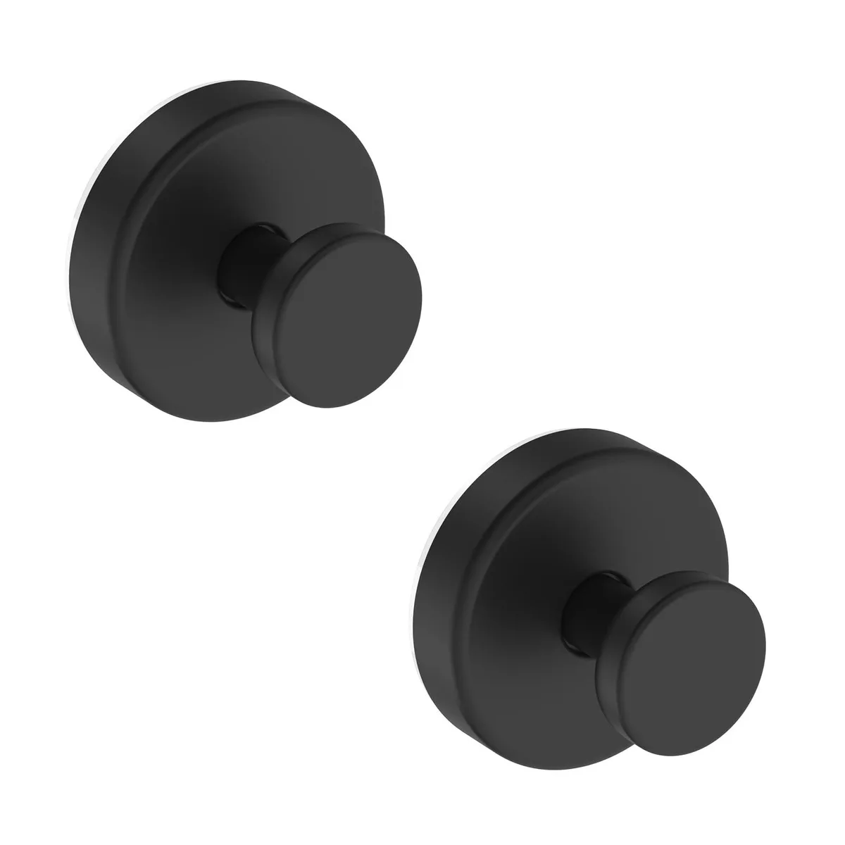 Two black matte suction hooks with twist-lock bases