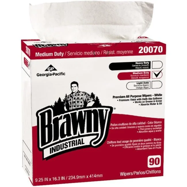 Georgia Pacific Georgia Pacific 2007003CT Brawny Industrial Medium Duty Cleaning Wipes White 10 Carton 90 Sheets 9.25 x 16.30 — product photo