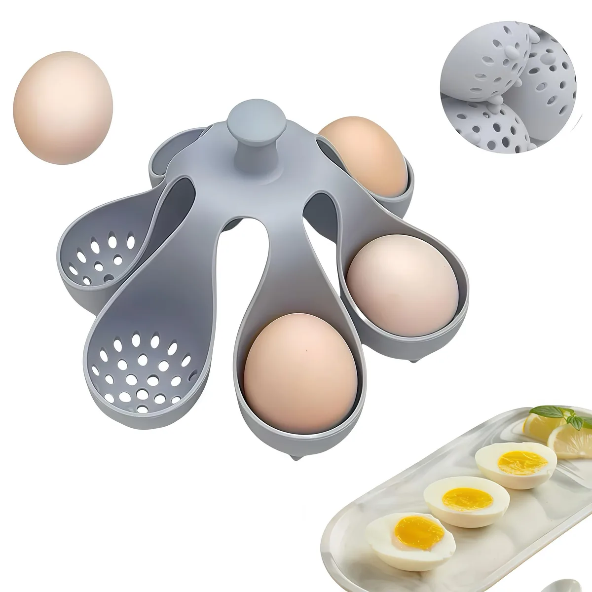 Silicone Egg Boiler Rack Gray 6 Eggs — product photo