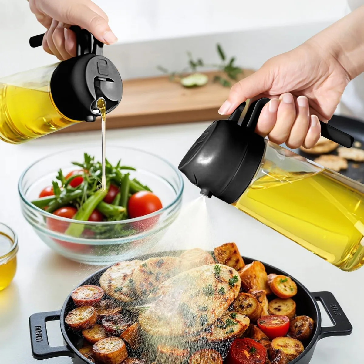  2-in-1 Glass Oil Sprayer &amp; Dispenser 470ml — product photo