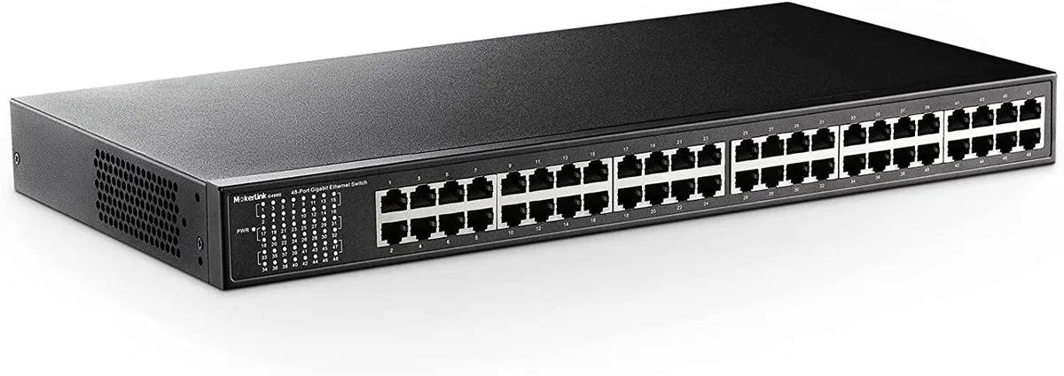 BFKK BFKK 48 Port Gigabit Ethernet Switch Dual Power Supply Fanless Metal Rackmount Unmanaged — product photo