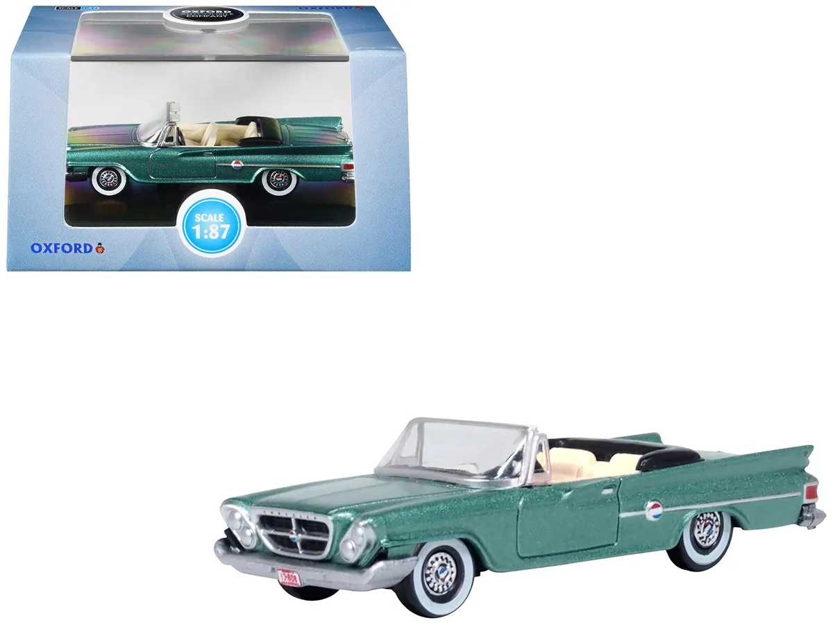 Oxford Diecast Oxford Diecast 1961 Chrysler 300 Convertible Pinewood Green Metallic 1/87 HO Scale Diecast Car — product photo