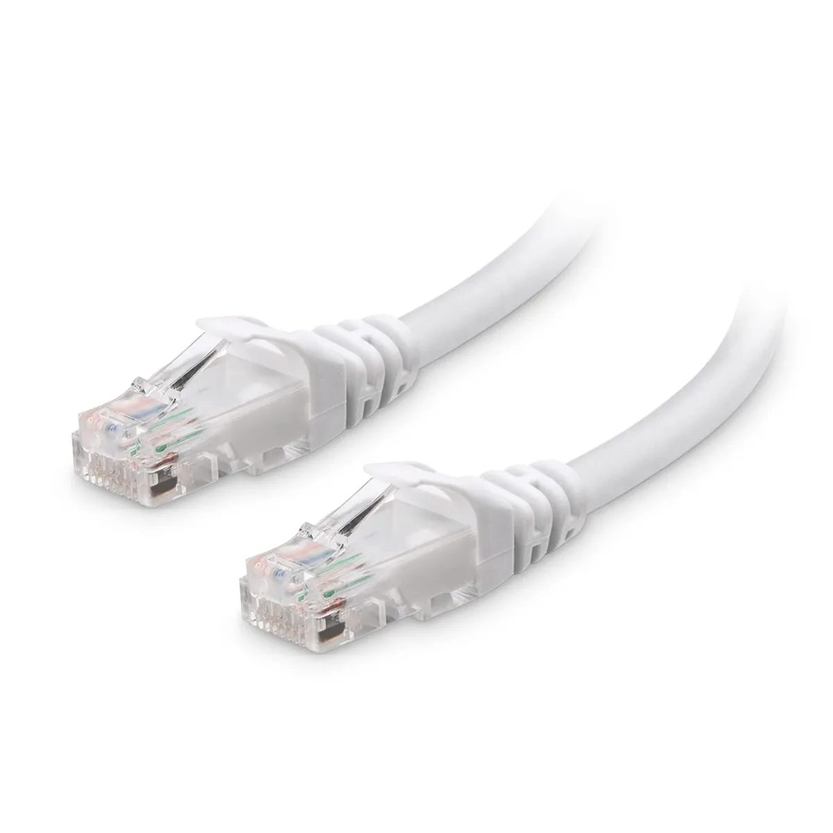 White Cat 6 Ethernet cable 14ft with RJ45 connectors and snagless boots