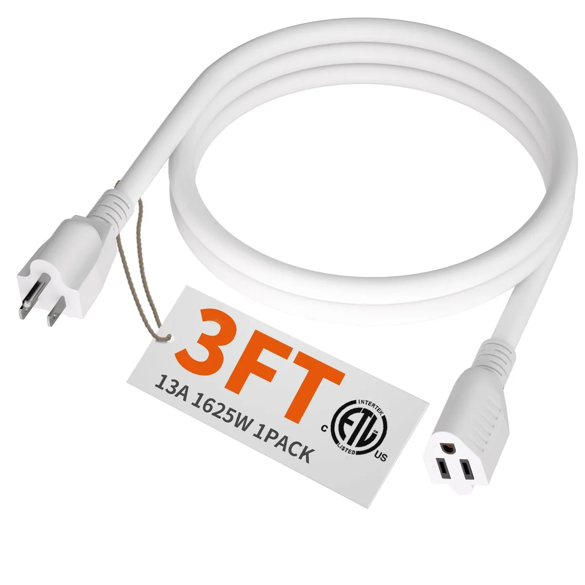 huanchain HA3 HN3-Z 5018440 13A 125V 16AWG 3ft White SJTW ETL computer power cord — product photo