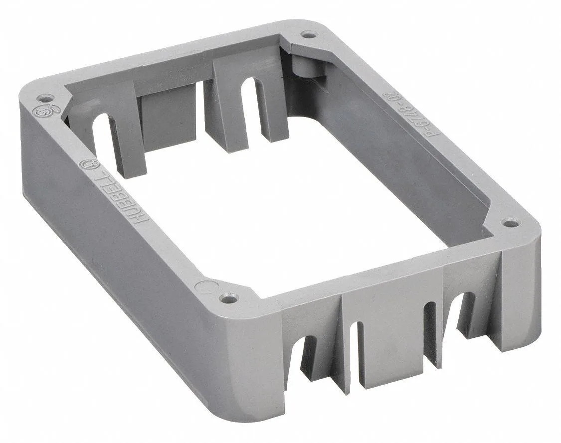 Gray rectangular PVC adapter collar, one-gang size