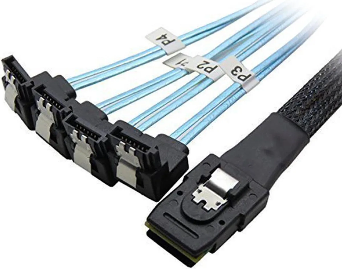 Aomoproing Aomoproing SFF-8087 to 4x SATA 90° Breakout Cable 1.64ft Blue/Black — product photo