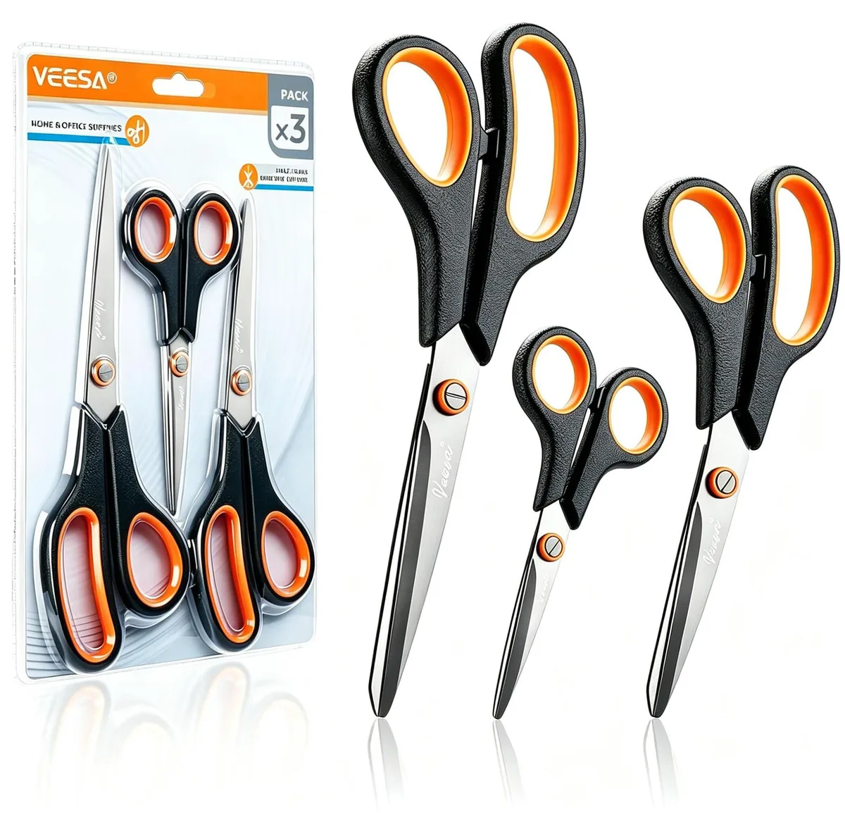  VEESA Titanium Scissors 3-Pack 5.5" 7.5" 8.5 — product photo
