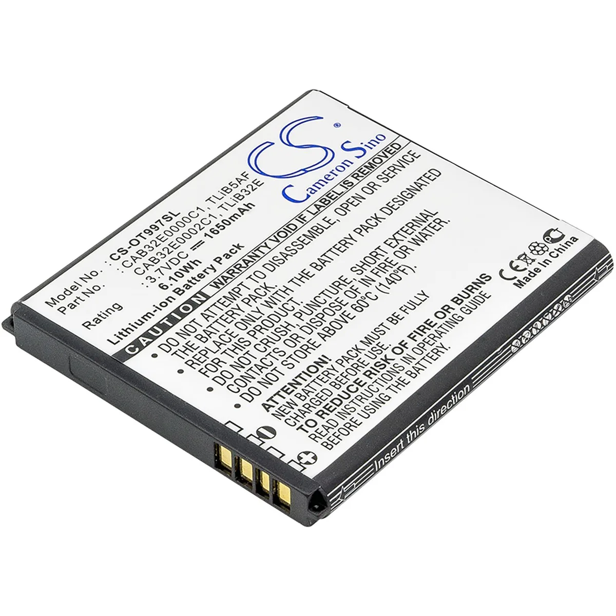 Cameron &amp; Co Cameron &amp; Co DS-CS-OT997SL cell phone battery 3.7V 1650mAh Li-ion — product photo