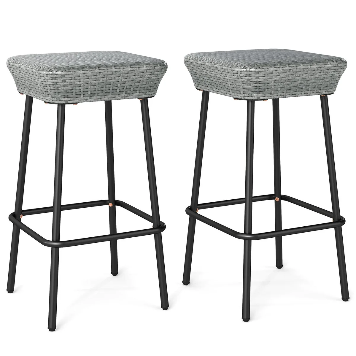 SlickBlue SlickBlue Patio Bar Stools Set of 2 Rattan Seat Footrest Gray — product photo