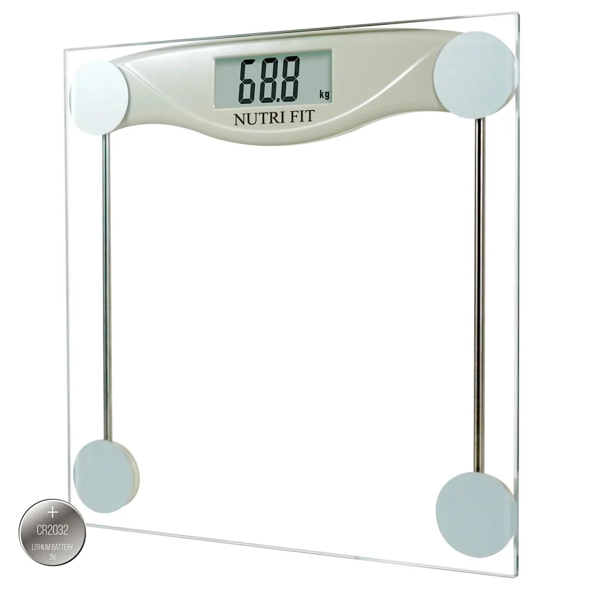 Black square digital bath scale with 11.2 inch tempered glass platform and LCD display