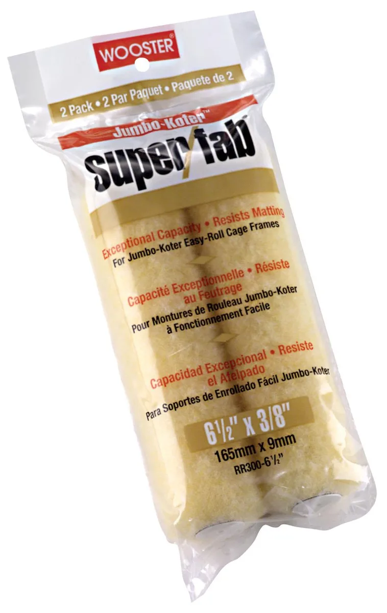 Two transparent mini paint rollers with knit fabric covers on polypropylene cores