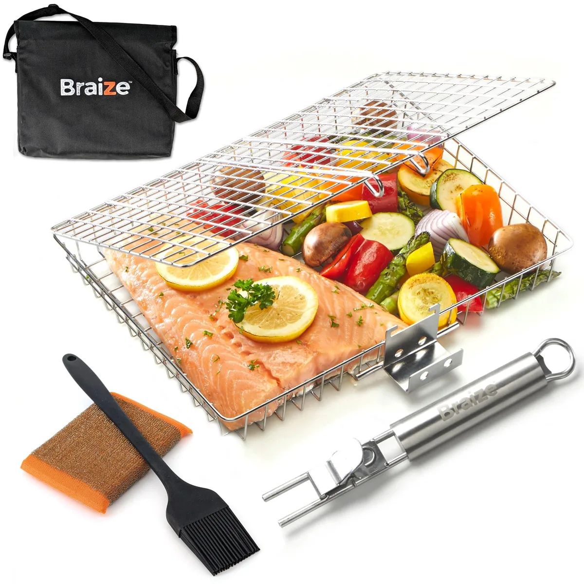 Stainless Steel Large Grill Basket 12.25 x 9.5 x 1.5 Inch with Removable Handle — product photo