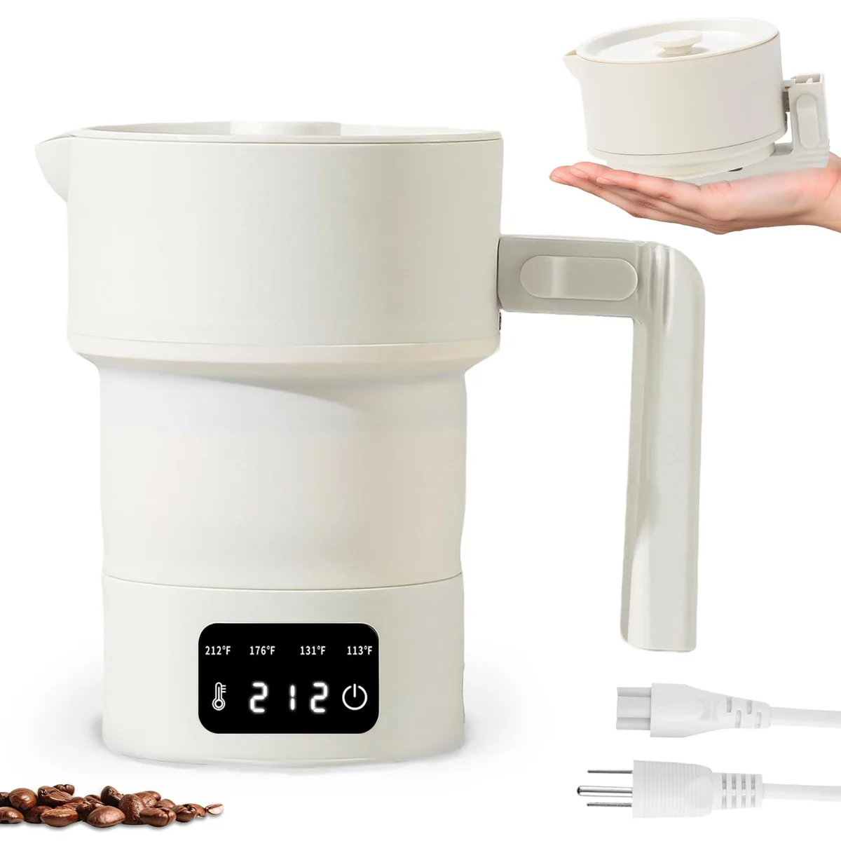  KERZION Collapsible Electric Kettle 20oz Beige 600W 110V — product photo
