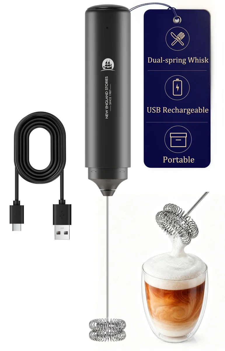 New England Stories MF-BLACK-KCDDHZ Rechargeable Milk Frother Black — product photo