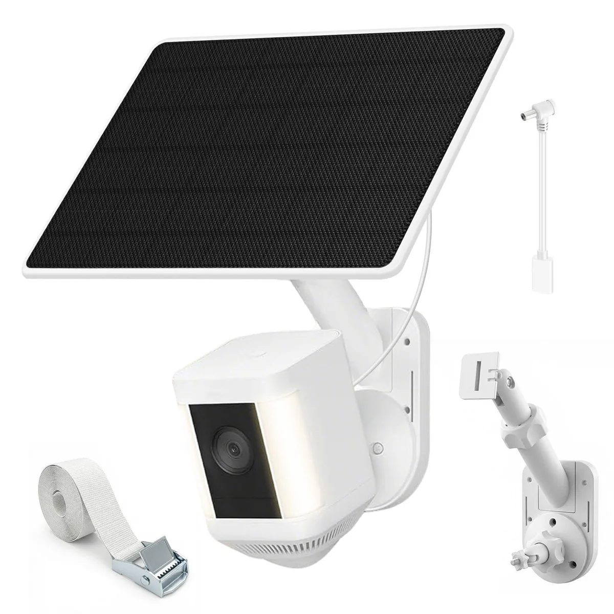 White 6W solar panel with integrated camera mount, adjustable bracket and pole strap