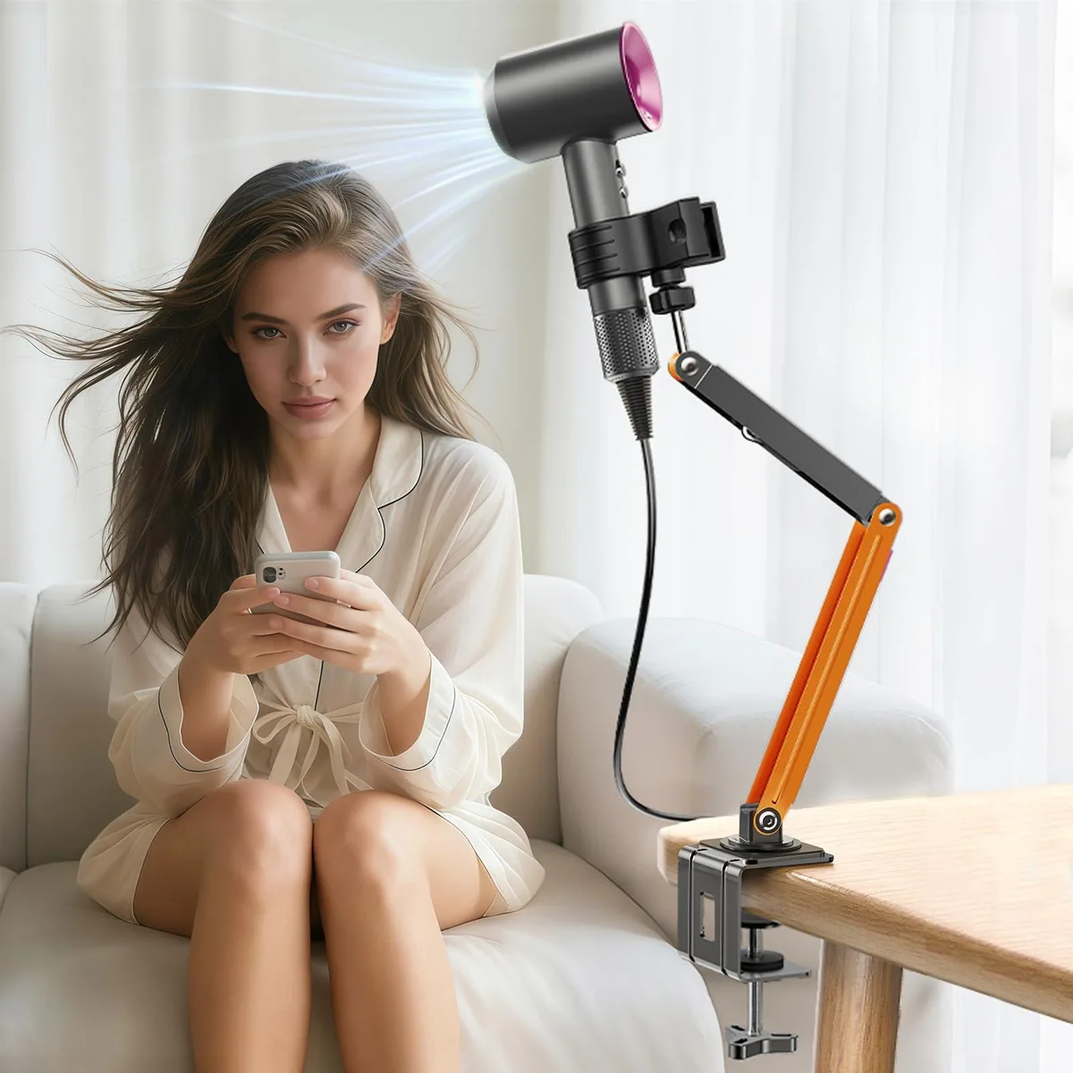  Blissfuhue H005-2-H Desktop Hair Dryer Stand with Phone/Tablet Clip — product photo