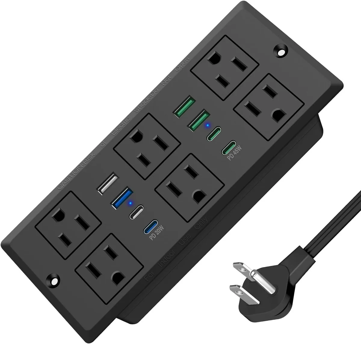 BFKK BFKK Recessed Power Strip 45W 6 AC 8 USB 1200J Surge 6ft Cord Black — product photo